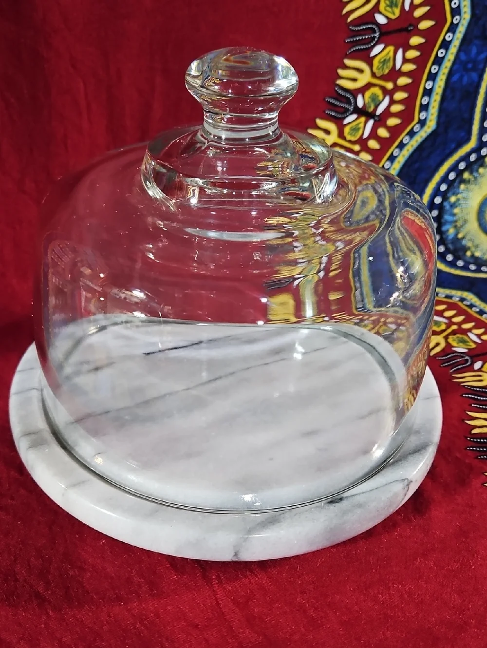 White & Gray Vintage Marble & Glass Dome Cloche For Cheeses, Crackers, Fruit